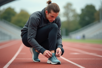 Jeune athlète en pleine préparation sportive en extérieur