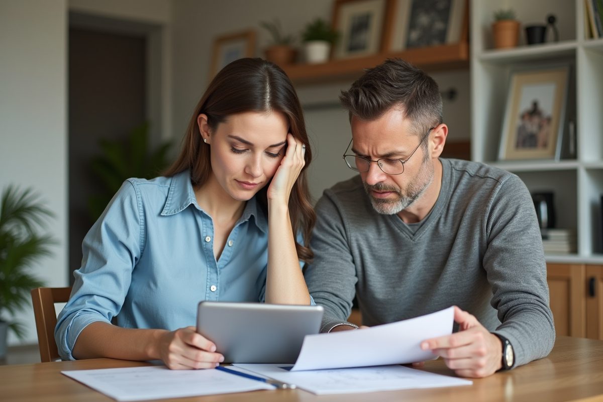 Couple d'adultes au travail dans la cuisine moderne