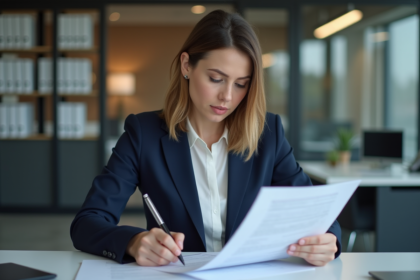Femme d'affaires en réunion dans un bureau moderne