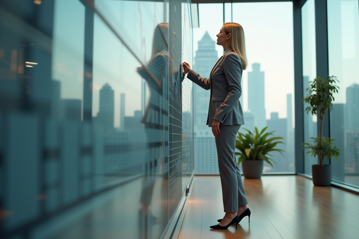 Femme d affaires examine un graphique dans un bureau moderne