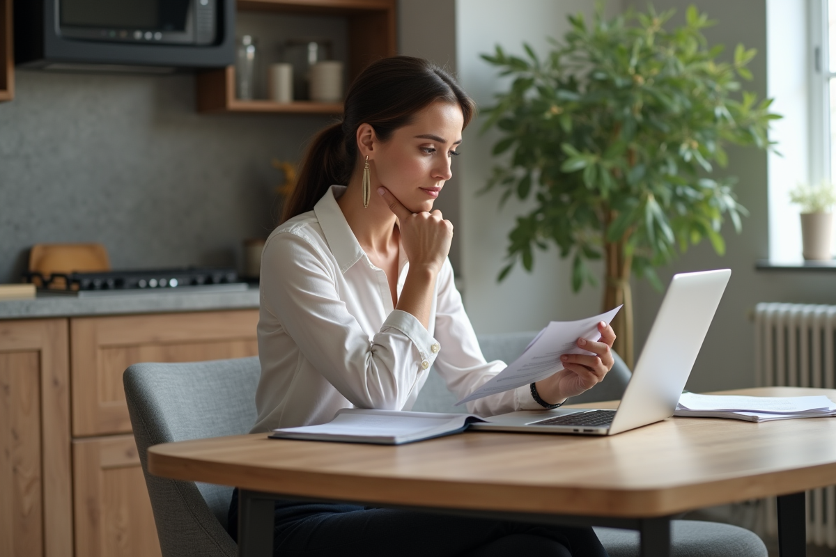 Femme d affaires en réunion dans une cuisine moderne