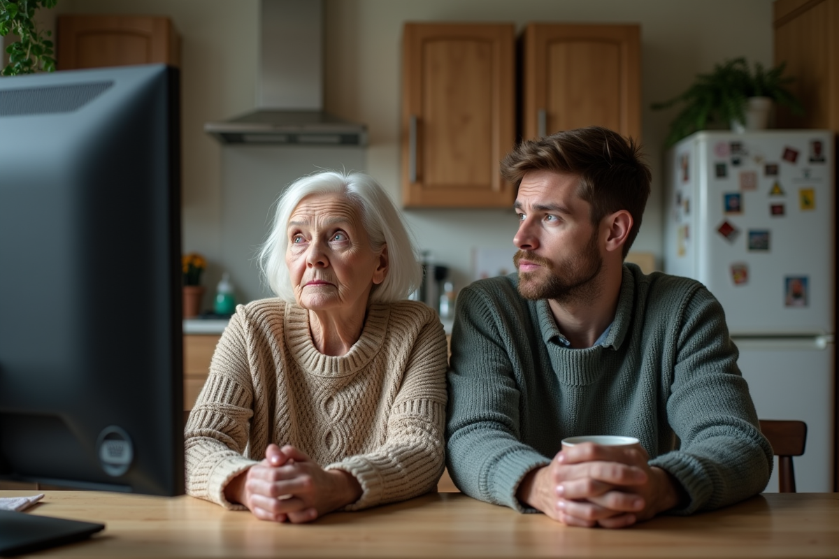 Une femme et un jeune homme regardant la télévision