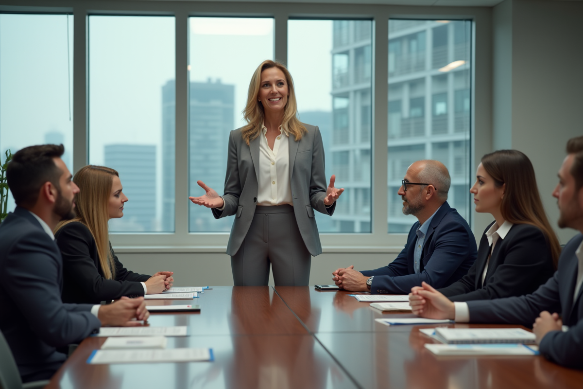 Femme confiante présentant un rapport financier en réunion