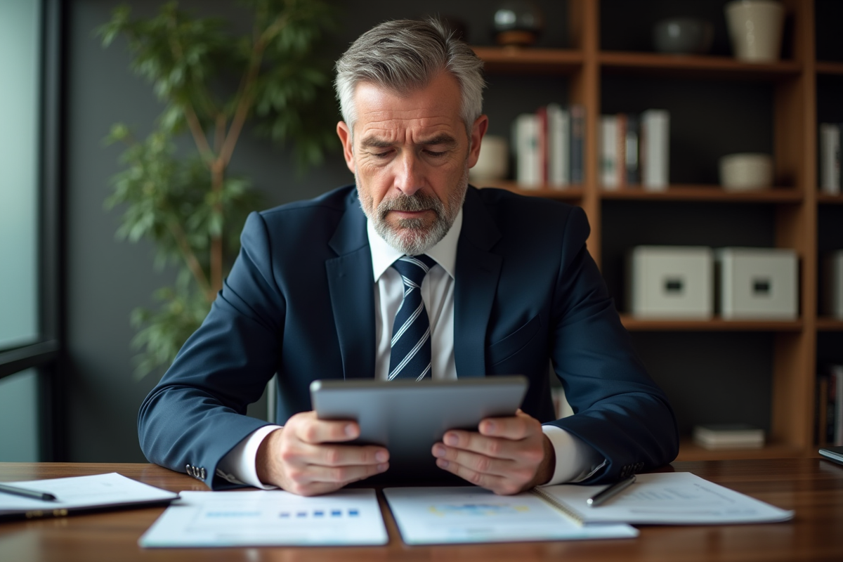 Homme d affaires en costume dans un bureau moderne