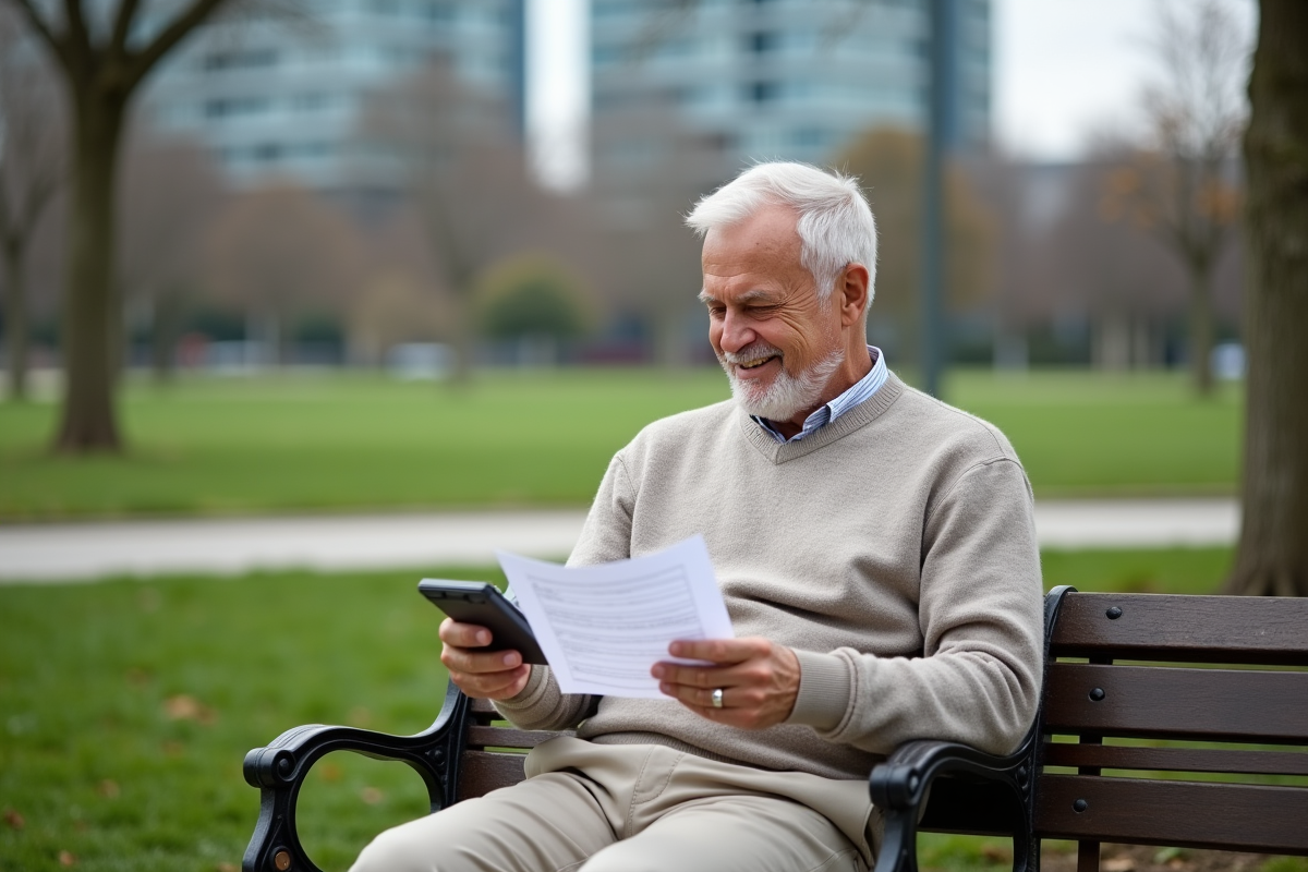 Homme âgé détendu sur un banc de parc en ville