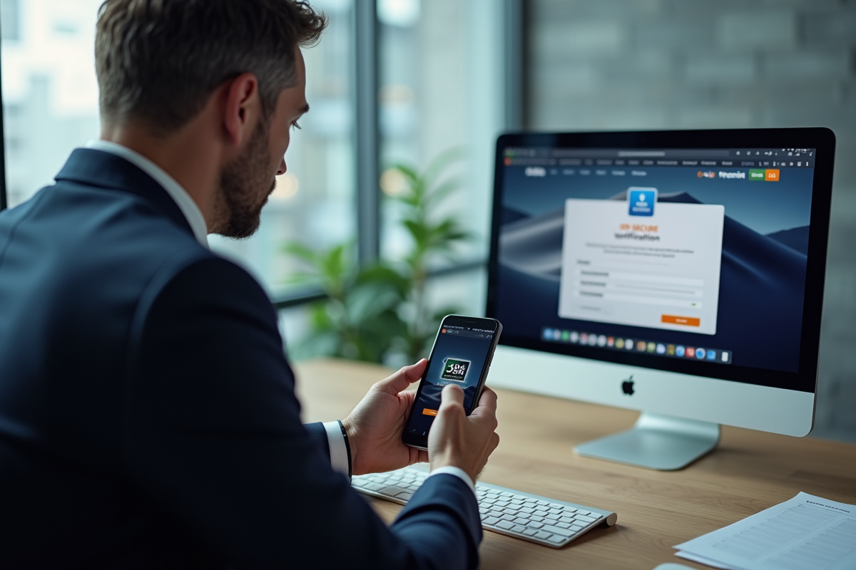 Homme vérifiant une sécurité bancaire sur son ordinateur