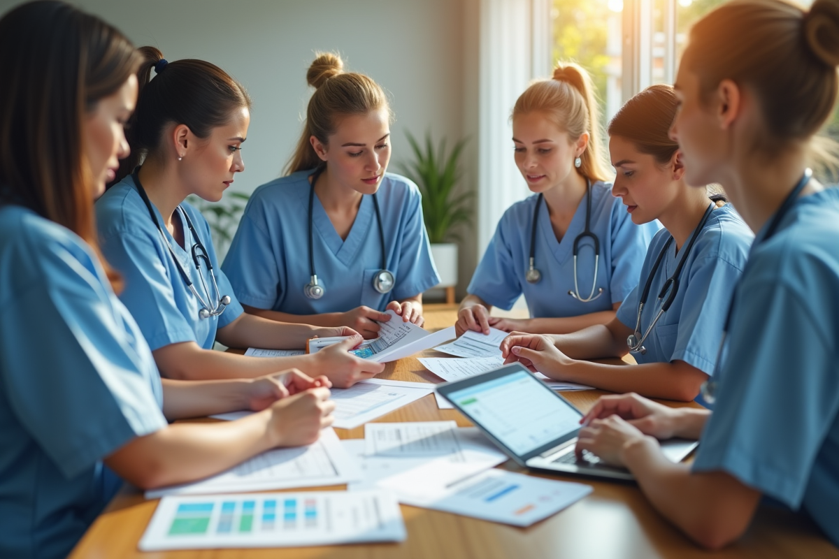 Infirmieres regroupées autour d