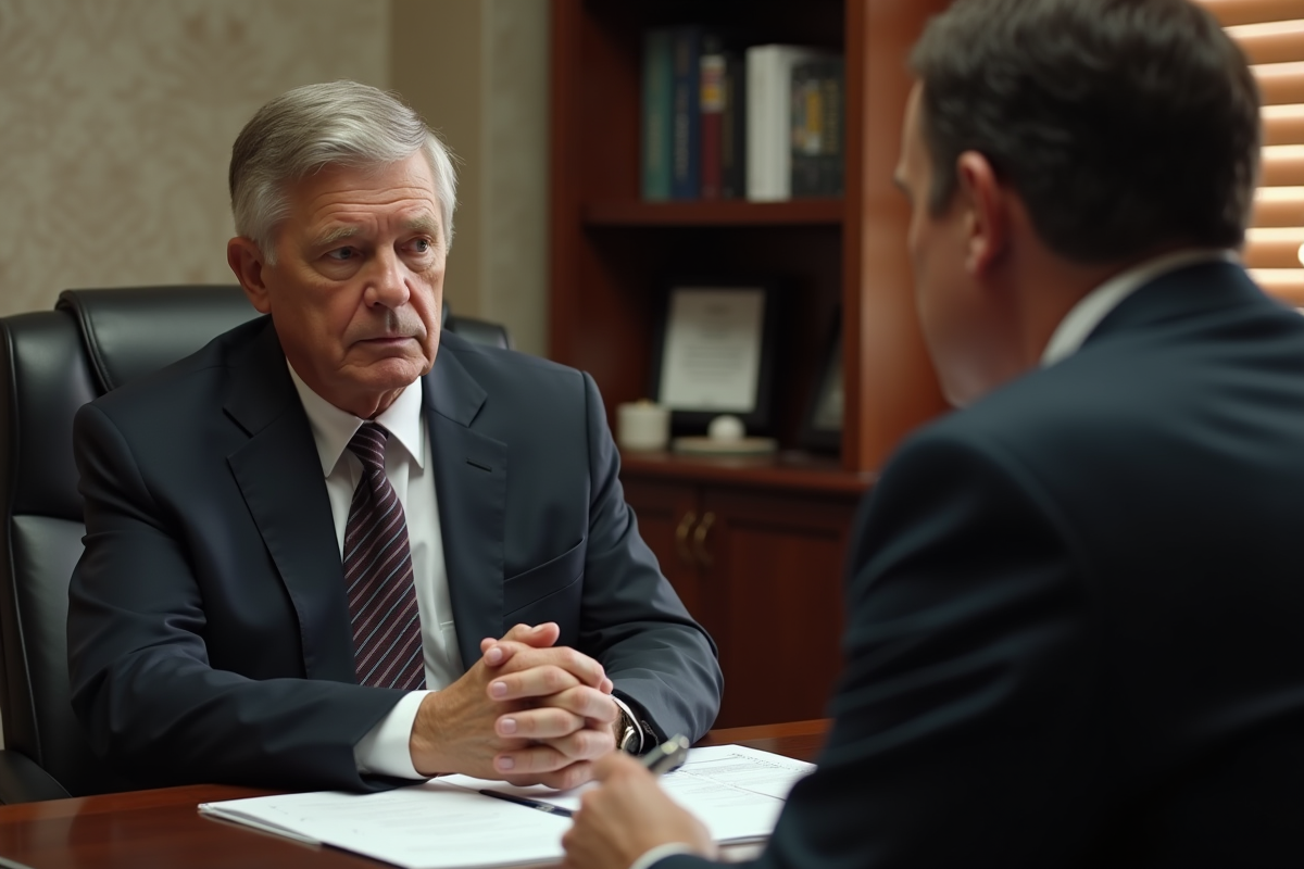 Homme en costume discute avec professionnel funéraire